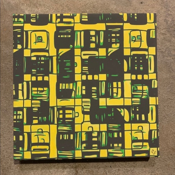 Yellow Lime Green and Black Digital Painting Print Canvas Wall Art - Picture 1 of 1